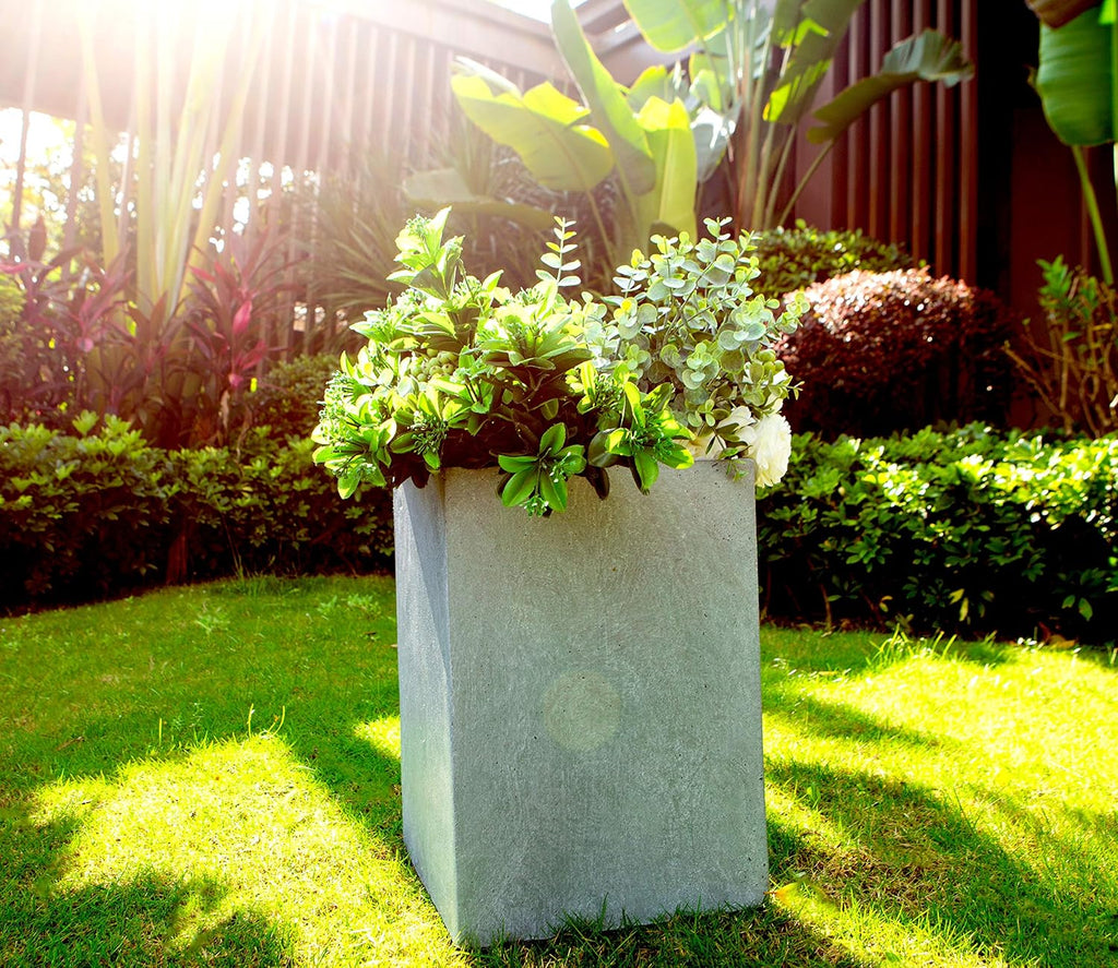 Kante 12.6" H Tall Rectangular Concrete Planters, Outdoor Indoor Lightweight Plant Pots with Drainage Hole and Rubber Plug, Modern Style for Home Garden Patio, Slate Gray