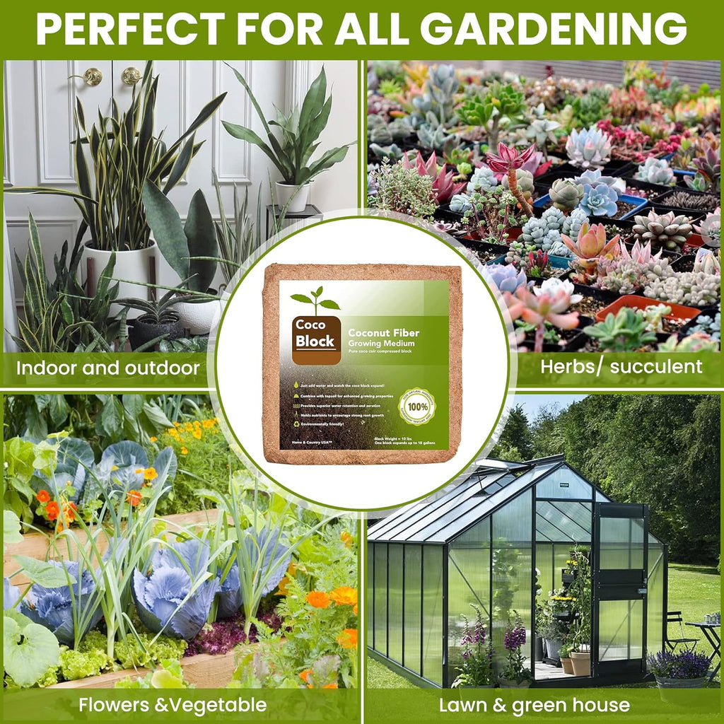 Home and Country Triple Washed Compressed Coco Coir Brick (20 LBS) - Coco Fiber is an Ideal Compost Starter for Your Home Garden. Coco Coir Bricks Provide Organic Alternative to Peat Moss for Plants.