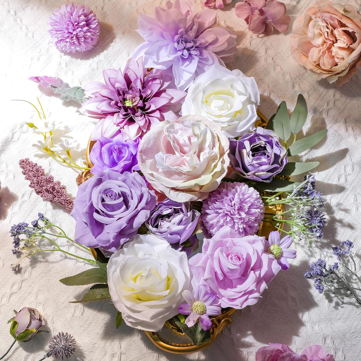 AGIRL Artificial Flowers Combo Silk Mix Purple Fake Flowers with Stems for DIY Wedding Bouquets Centerpieces Arrangements Table Chair Decor Baby Shower Home Decor