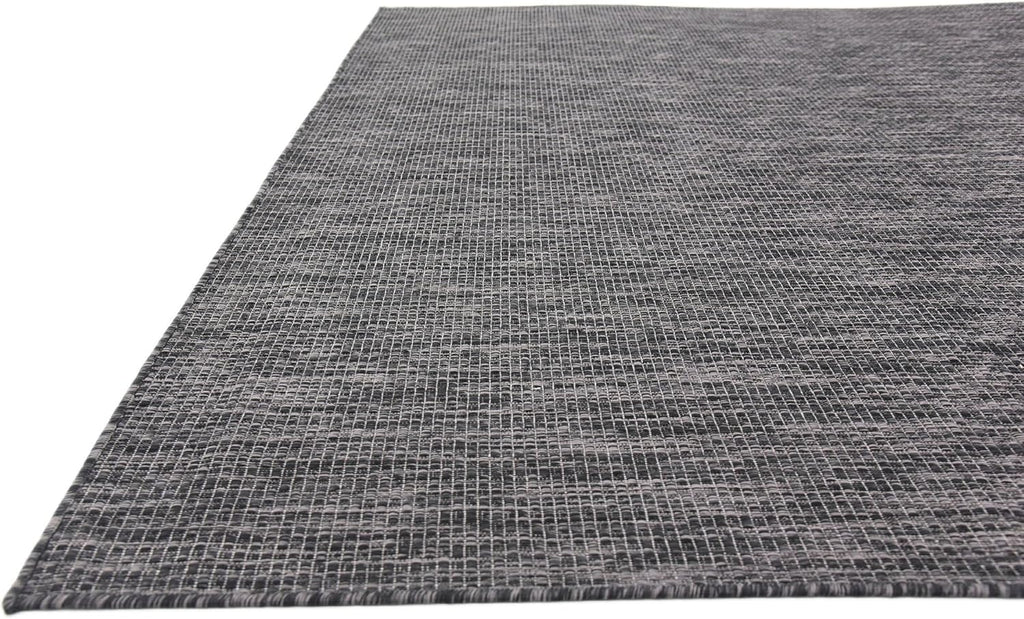 Unique Loom Collection Casual Transitional Solid Heathered Indoor/Outdoor Flatweave Area Rug (8' x 11' 4" Rectangle, Black/Ivory)
