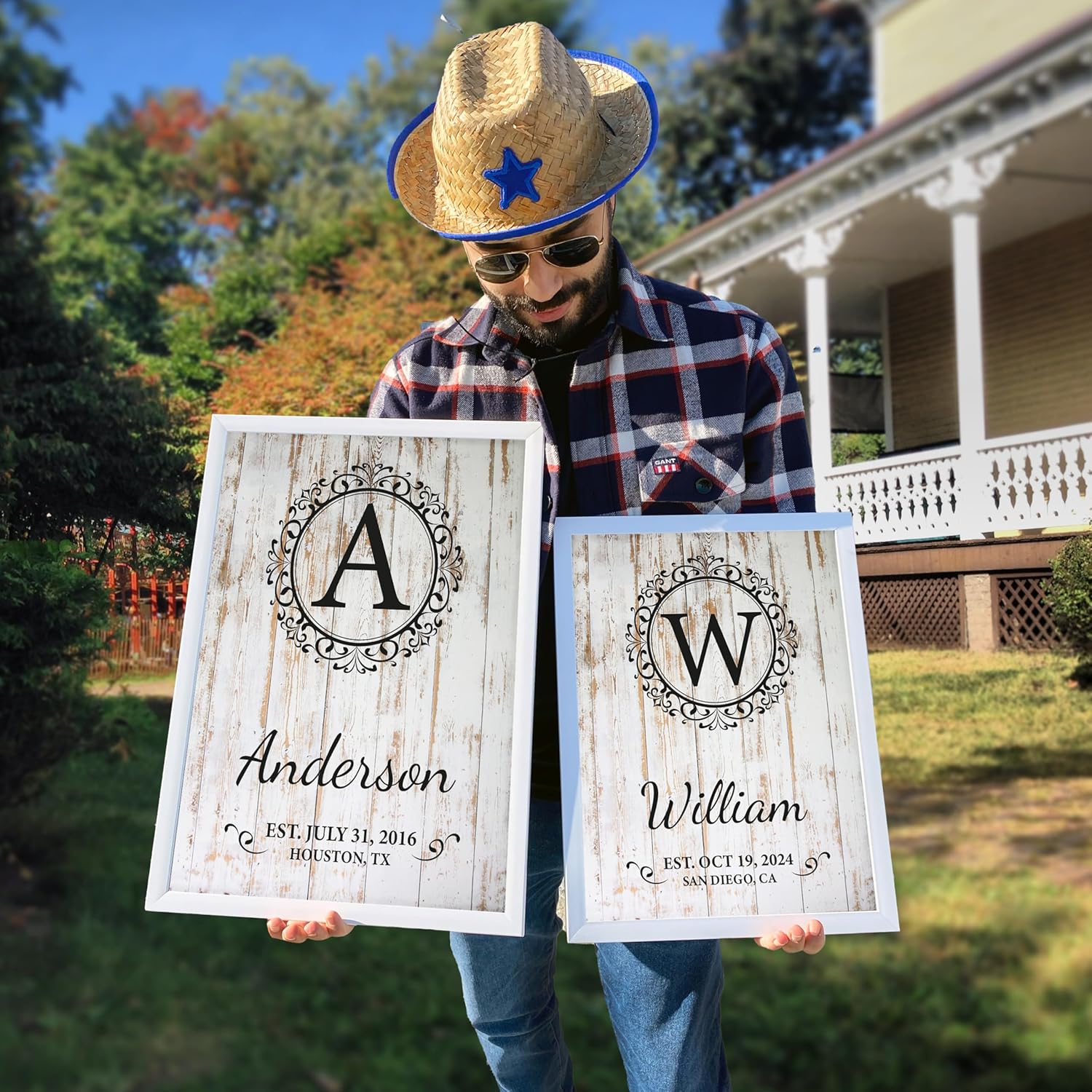 aydan's unique finds Personalized Monogram Family Name Sign - Custom Established Date Wall Art - Rustic Wooden Wedding Gift - Custom Last Name Sign for Home Decor