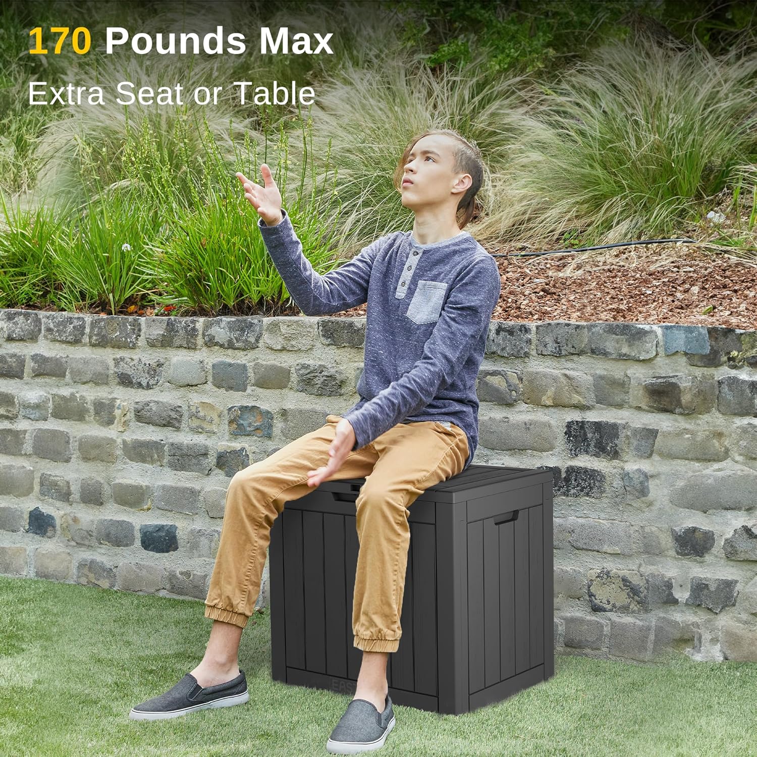 EAST OAK Outdoor Storage Box, 31 Gallon Deck Box, Waterproof Resin Storage Bin for Patio Cushions, Gardening Tools, Accessories, Lockable, UV Resistant, Black