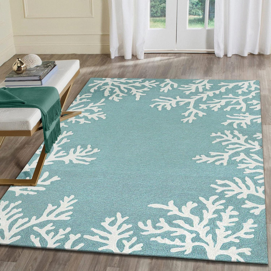 Liora Manne Capri Coastal Coral Border Aqua Indoor/Outdoor Rug, 3'6" x 5'6'