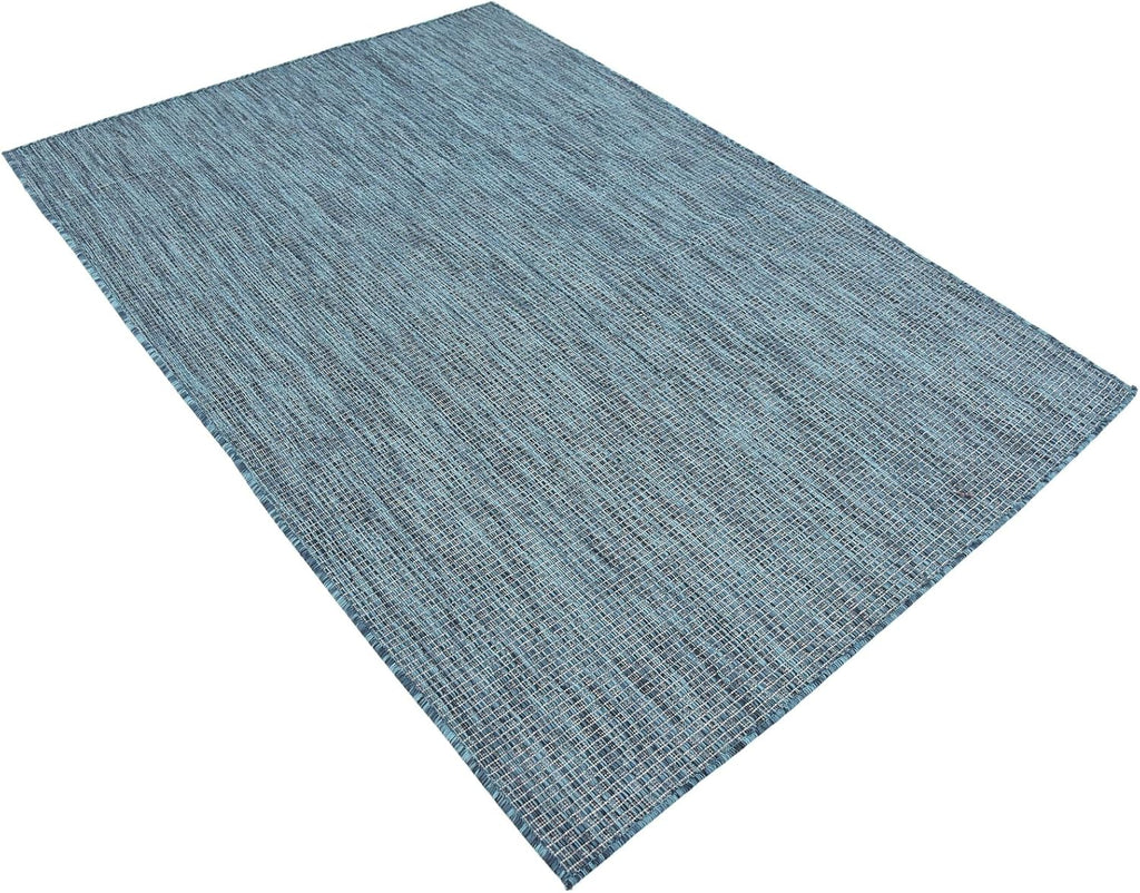 Unique Loom Collection Casual Transitional Solid Heathered Indoor/Outdoor Flatweave Area Rug (4' 1" x 6' 1" Rectangle, Teal/Navy Blue)