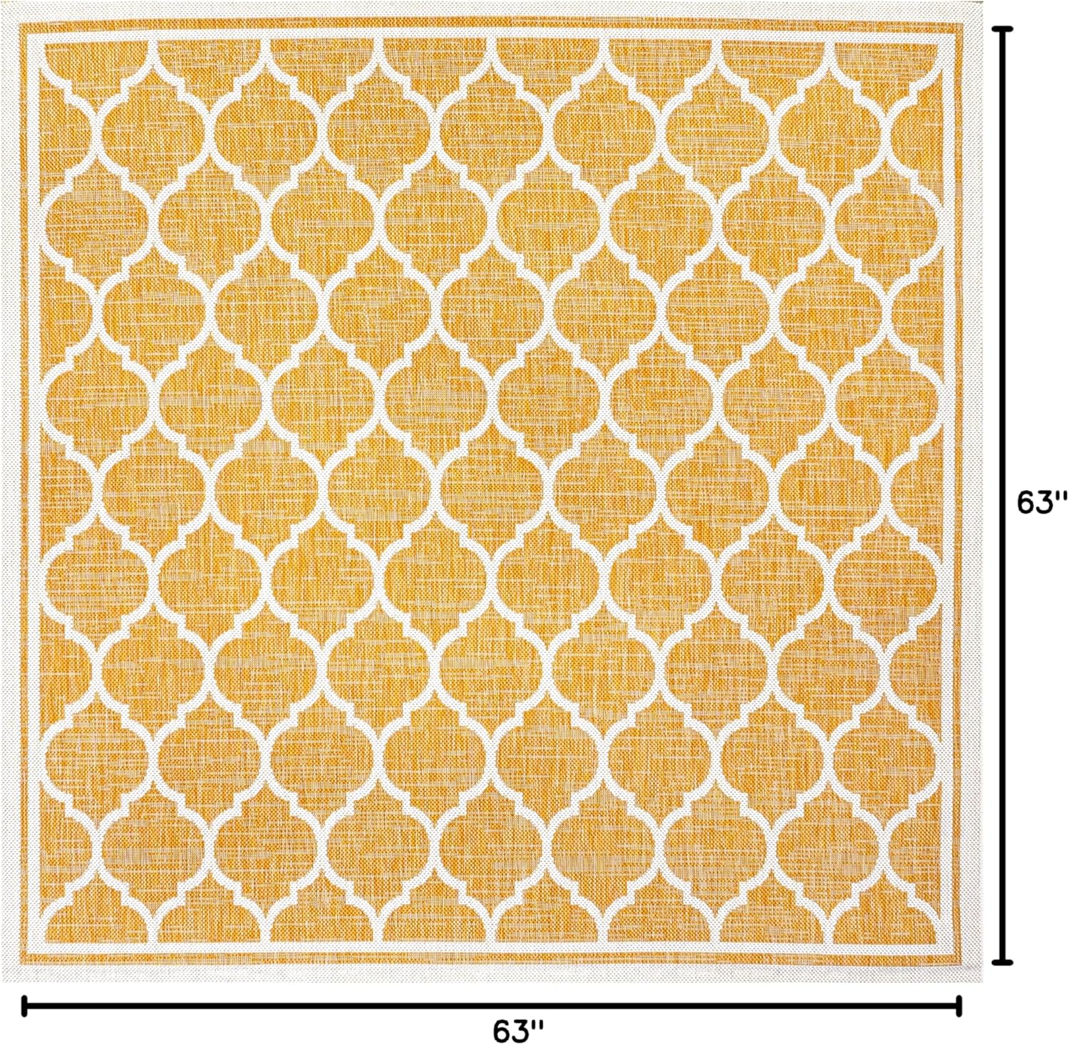 Eyely BMS109F-5SQ Santa Monica Trebol Moroccan Trellis Textured Weave Indoor/Outdoor Area Rug Coastal;Bohemian, Bedroom, Backyard, Patio, Easy-Cleaning, Non-Shedding, 5' Square, Yellow/Cream