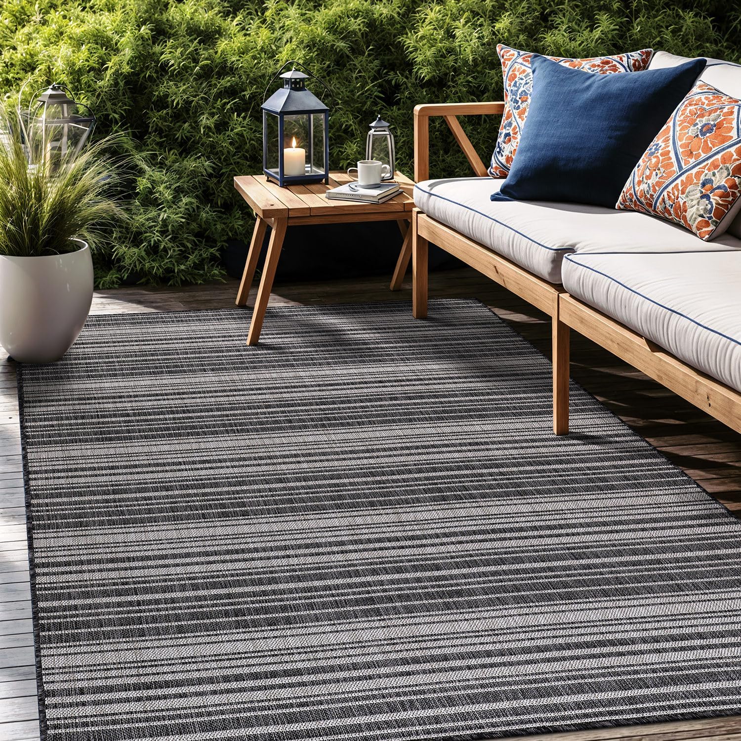 Stripe Outdoor Rug 8x10 Washable Outside Carpet for Indoor Patio Porch Waterproof Easy Cleaning Non Shedding Area Rugs Dark Gray 8 x 10