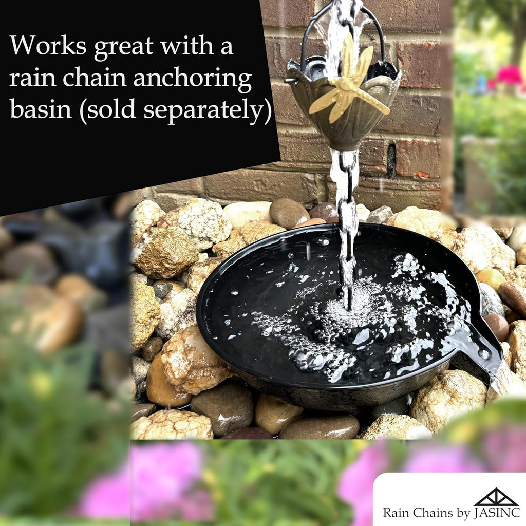 8.5 ft Dragonfly Cups Antique Brass, to Replace Roof Gutter Downspout, with Installation Kit, Rainwater Catcher/Water Diverter, JAS8004AB