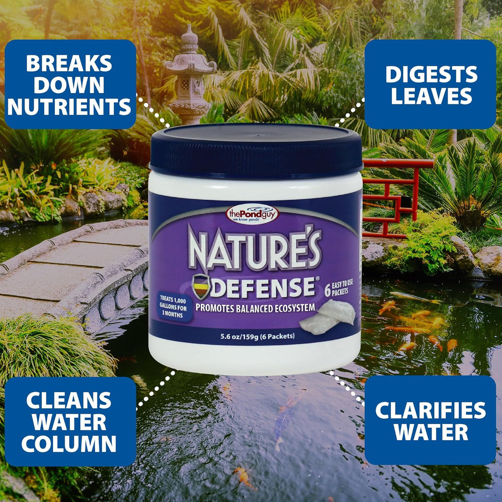 The Pond Guy Nature's Defense Beneficial Bacteria Treatment for Water Gardens, Natural Bio Cleaner & Clarifier, Koi Fish, Plant & Pet Safe, 24 Packets