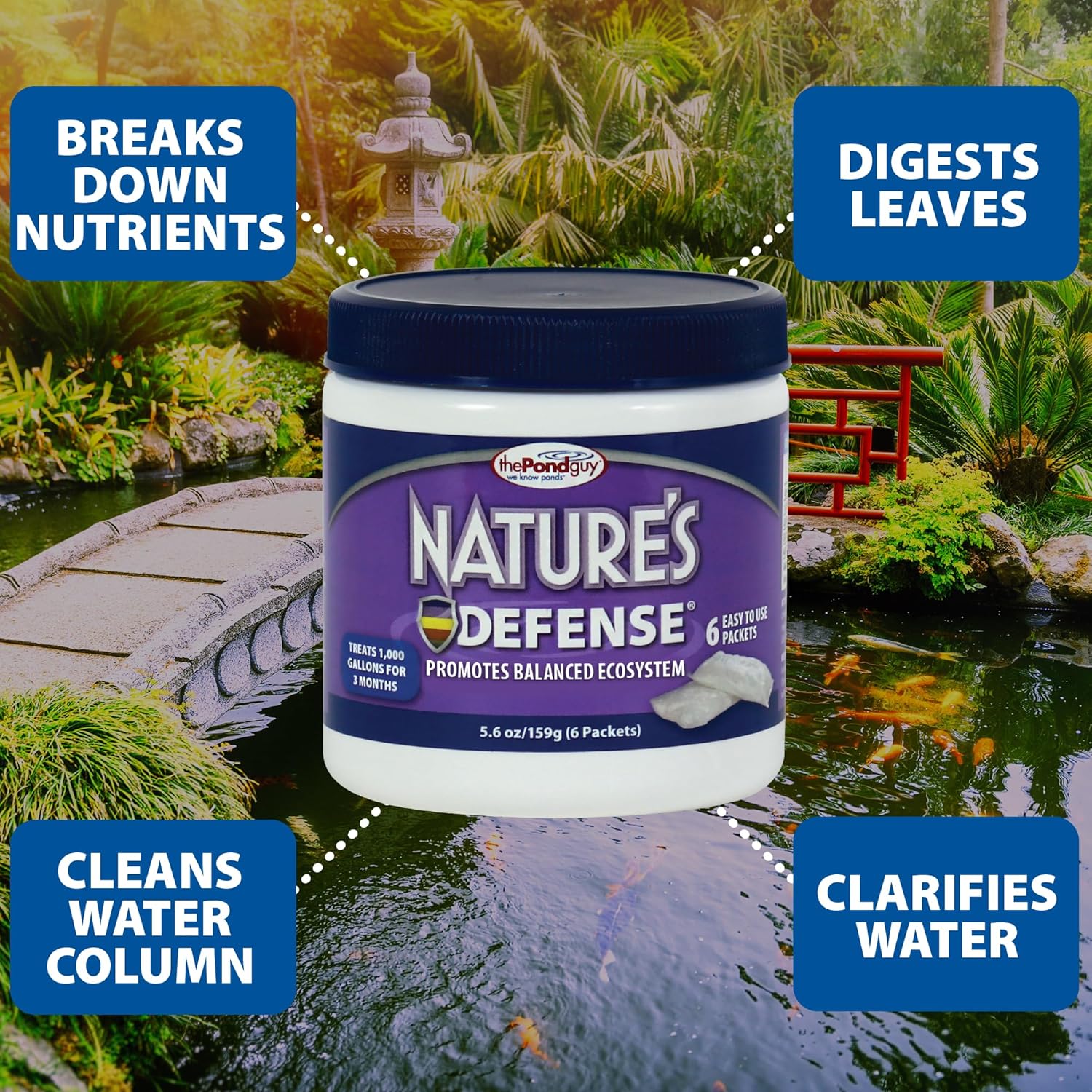 The Pond Guy Nature's Defense Beneficial Bacteria Treatment for Water Gardens, Natural Bio Cleaner & Clarifier, Koi Fish, Plant & Pet Safe, 24 Packets