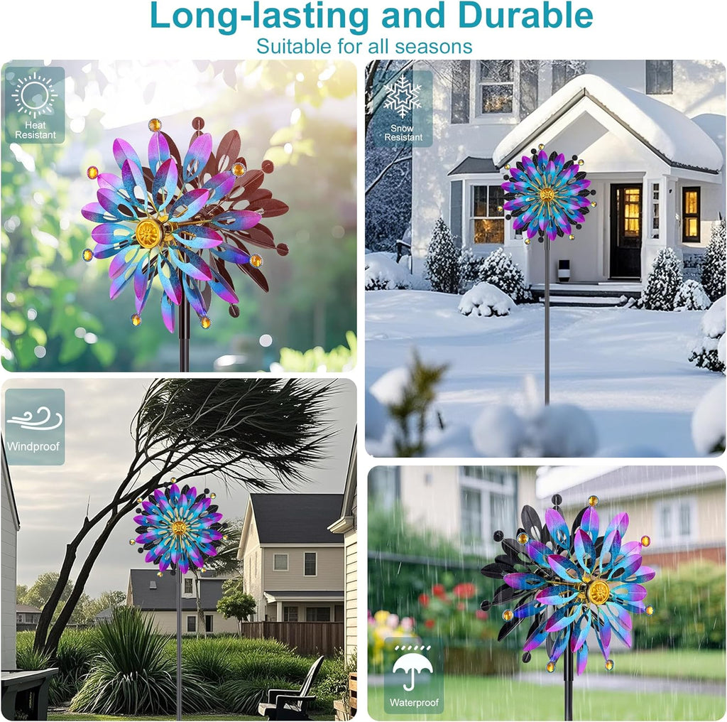 Metal Wind Spinner Outdoor - 63 inch Large Double Kinetic Art Garden Wind Sculpture & Spinners 360° Dual Direction Swivel Waterproof Windmill for Yard Patio Lawn Decoration