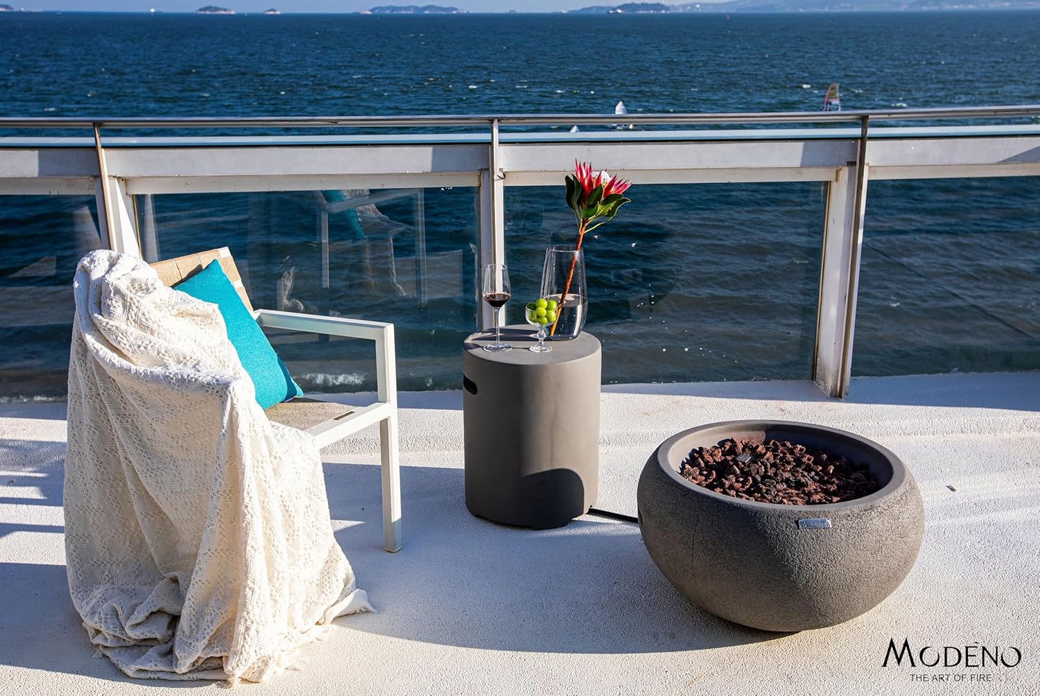 AMS Fireplace | Modeno | Newbridge | Firepit Table | Cover and Lava Rocks Included | (Fuel: Natural Gas - Light Gray)