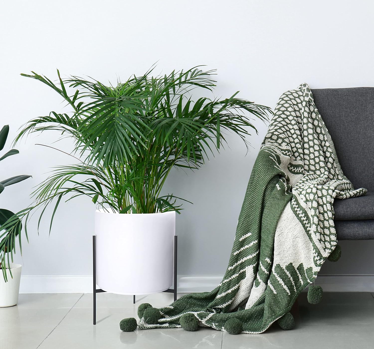 D'vine Dev Modern White Plants Pot Cylinder Planter with Heavy Duty Stand, XX-Large 16 Inch Pot, 22.8 Inch with Stand Height, 96-T-A-5