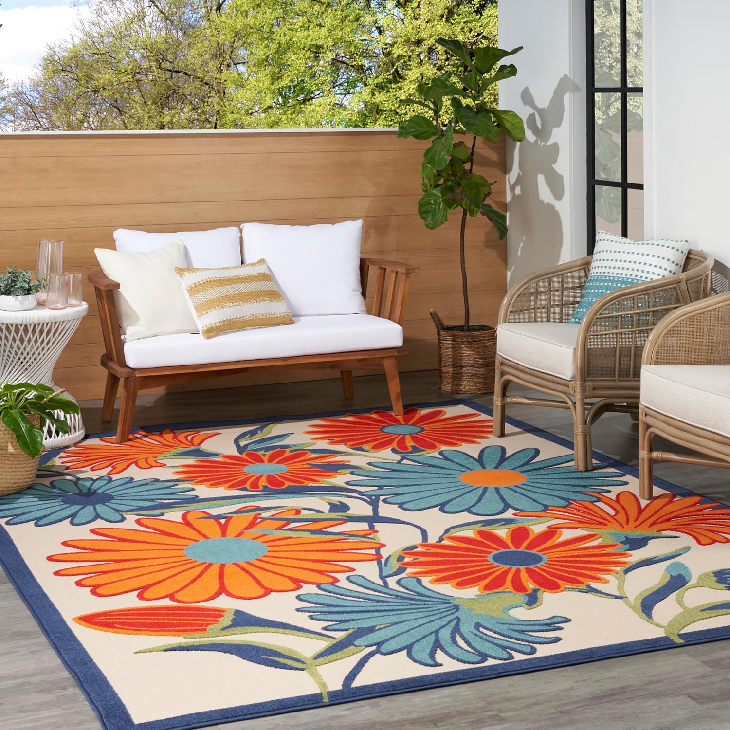 Nourison Home Aloha Indoor/Outdoor Multicolor 9' x 12' Area Rug, Easy Cleaning, Non Shedding, Bed Room, Living Room, Dining Room, Kitchen (9x12)