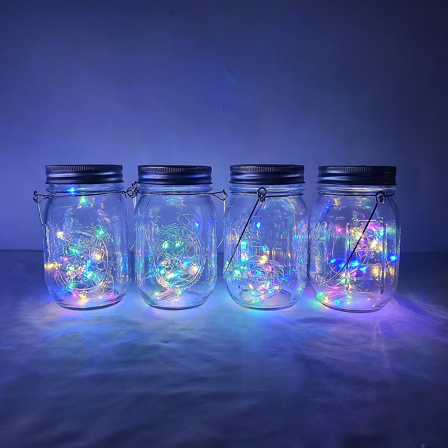 Decorman Solar Mason Jar Lights, 4 Pack 30 LED Fairy Star Firefly String Lids Lights with 4 Hangers for Patio Yard Garden Party Wedding Christmas Decoration(Jars Not Included) (4 Pack, Colorful)