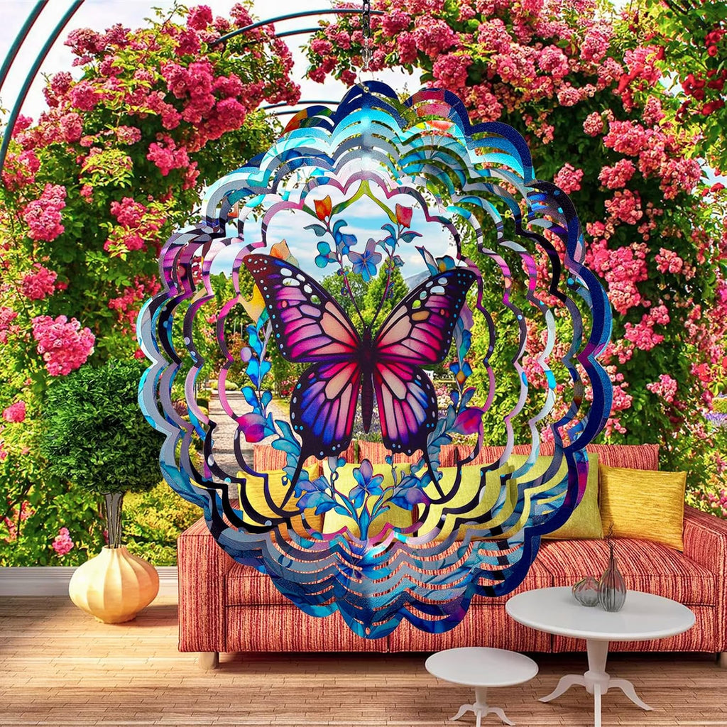 Butterfly Wind Spinners Outdoor - 12 inch Butterflies Outdoor Hanging Wind Sculptures Birthday Gifts for Women, Mom, Grandma, Gardening for Garden Decor for Outside, Patio, Yard, Lawn, Balcony