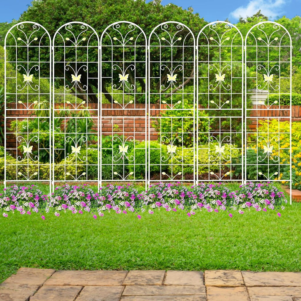4 Pack Metal Garden Trellis 86.7" White Fence Rustproof Garden Trellis for Climbing Plants Support Roses Flower Outdoor Lawn, Cream White