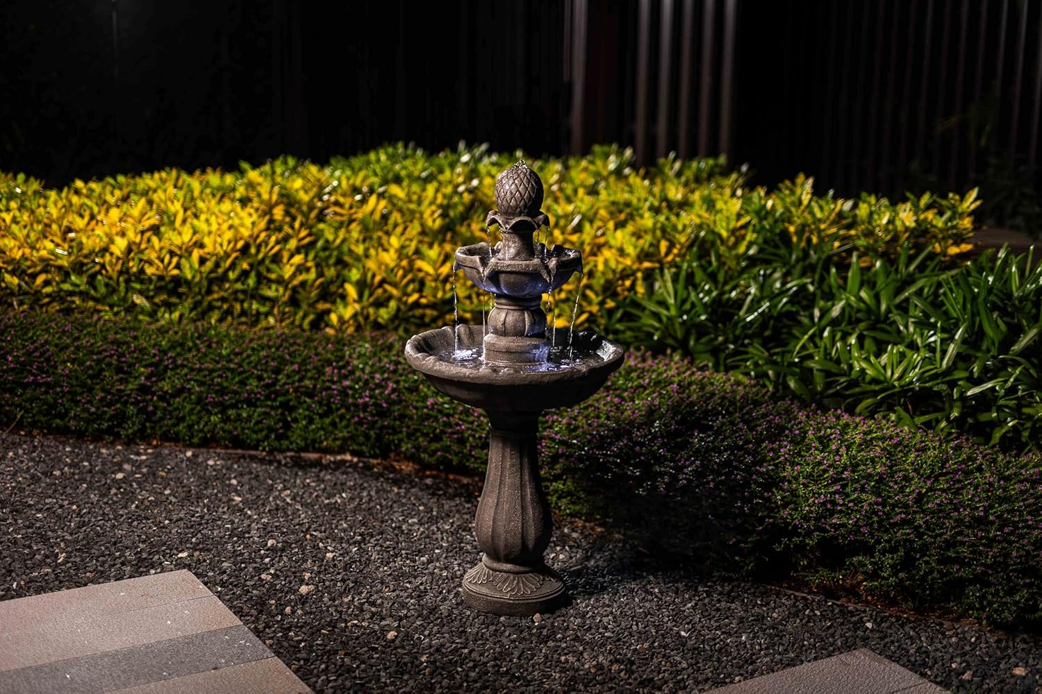 3 Tiered Outdoor Water Fountains –42.2 in. Tall Large Floor-Standing Outside Fountains with Elegant Waterfall Feature for Garden, Yard, Patio, Home Decor (Grey)