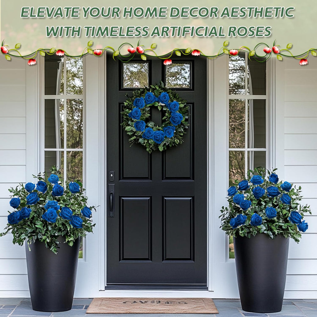 30 PCS Fake Blue Roses, Artificial Flowers Bulk Realistic Silk Faux Rose with Stems for Wedding Decorations Romantic Gifts Anniversary Celebration Bridal Bouquets DIY Floral Arrangement Home Decor