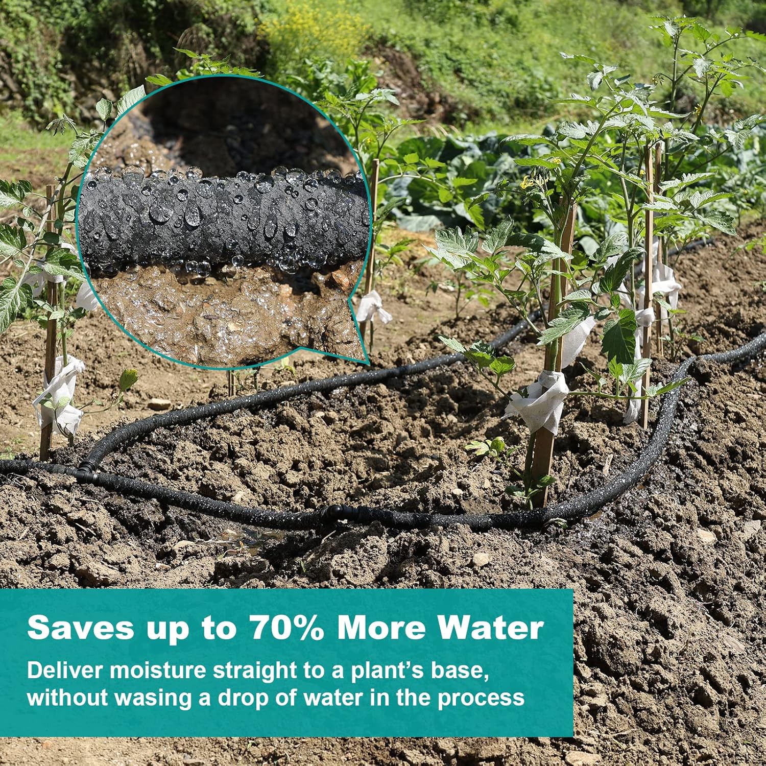 150 FT Soaker Hose 1/2" Heavy Duty Garden Hose to Save 70% Water Drip Irrigation Kit for Lawn/Yard Landscaping Beds (150FT)