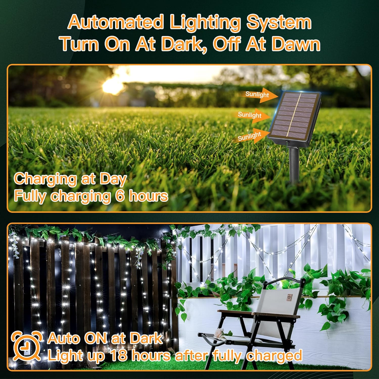 2 Pack Solar String Lights Total 480LED 158FT, IP67 Waterproof Solar Lights for Outside with 8 Modes, Upgraded Solar Panel Fairy Lights for Garden Party Wedding Decorations (Cool White)