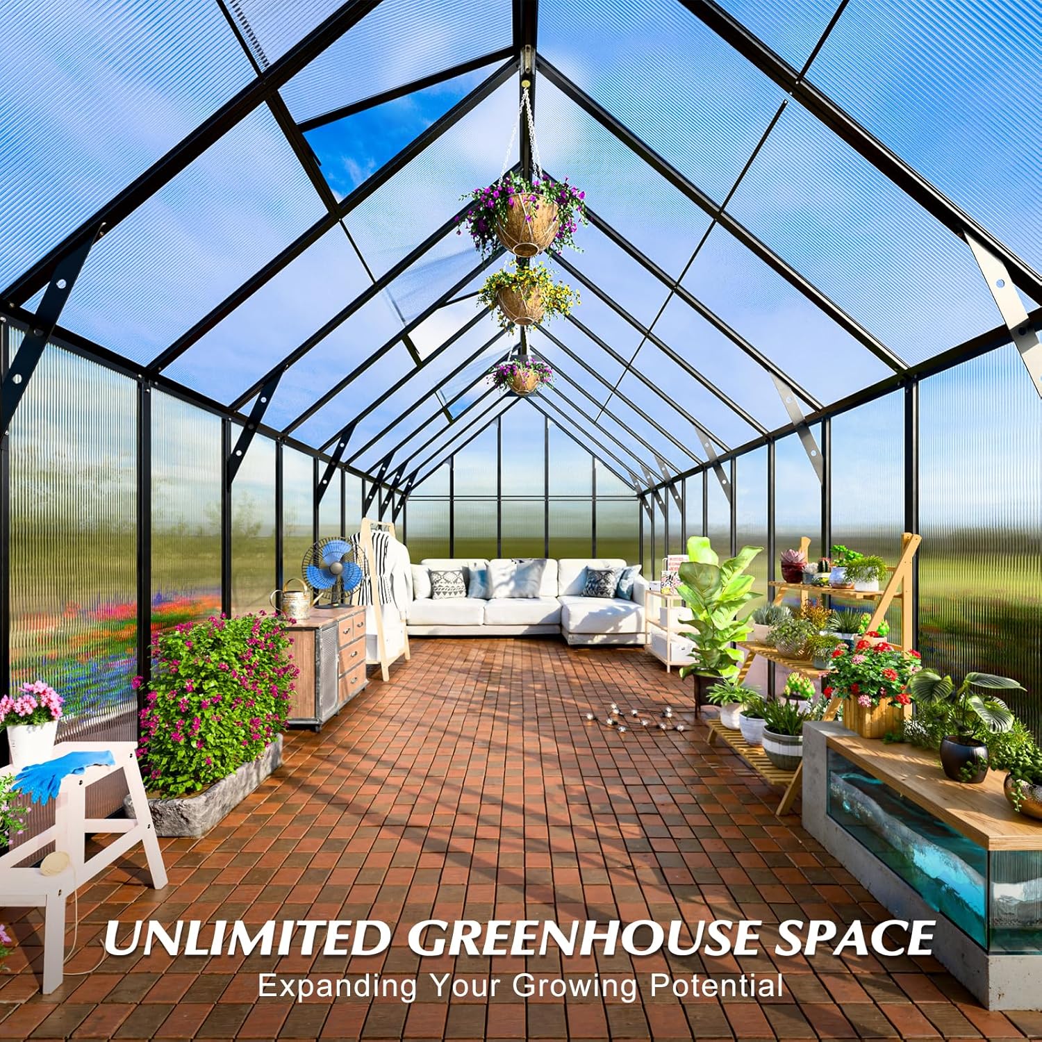 10'x10'x28' Snap-Together Greenhouse - Easy 3-Way Connectors, Heavy-Duty Aluminum Frame, Wind/Snow Resistant for Gardening/Urban Farming, Includes Sliding Door & Ventilation Windows