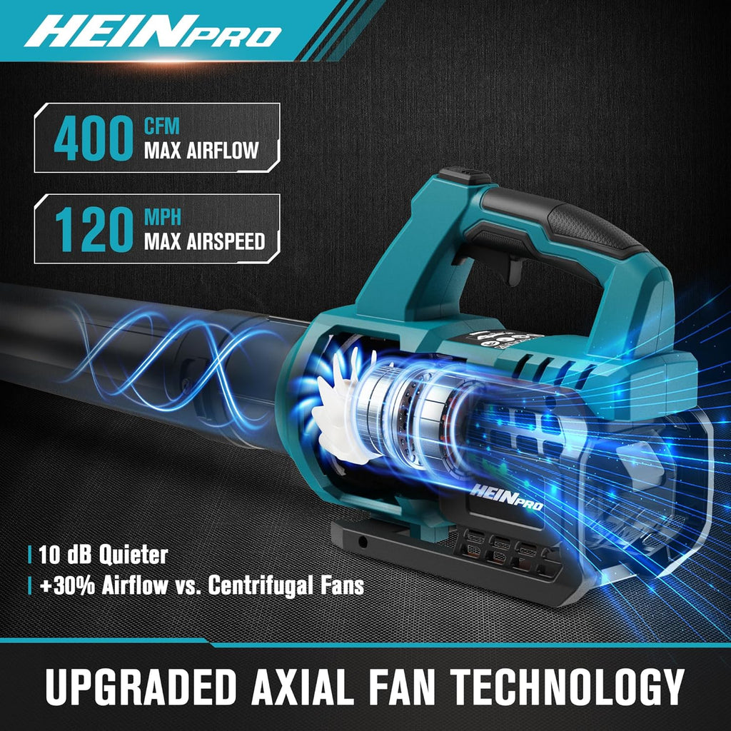 HEINRPO Cordless Leaf Blower Compatible with Makita 18V Battery (Bare Tool) 400CFM Electric Leaf Blower Cordless, Variable Speed, Turbo Mode, Handheld Battery Powered Leaf blowers for Lawn Care