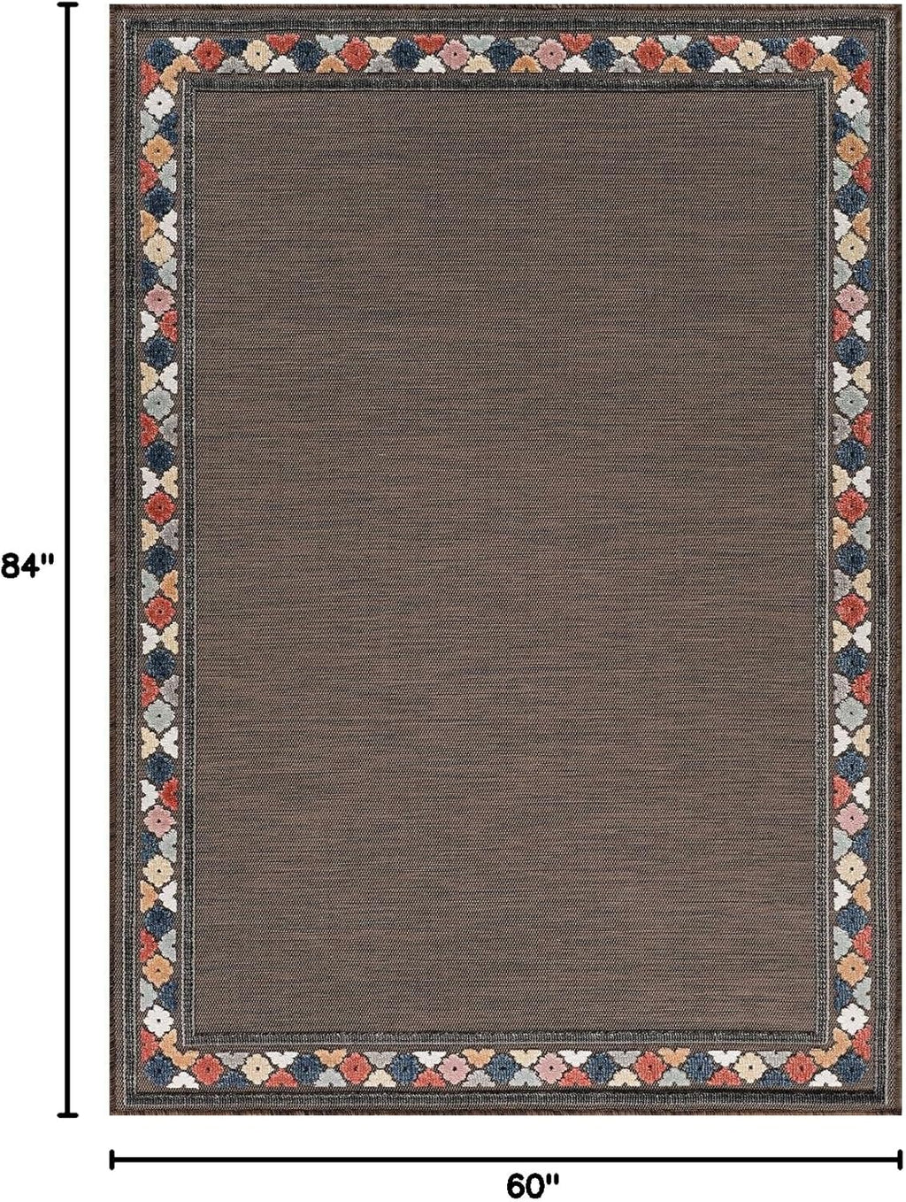 Beverly Rug Outdoor Rug 5x7 Modern Bordered Area Rugs for Indoor and Outdoor Patio Easy to Clean Non Shedding Living Room Porch Garden Washable Outside Carpet (5 x 7 Brown)