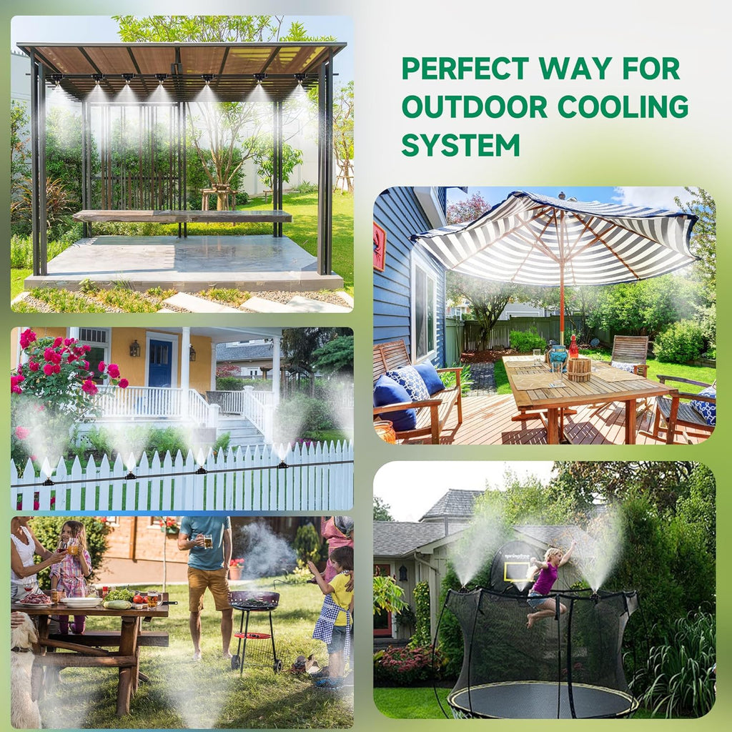 Misters for Outside Patio, Misting Cooling System Anti Leak, 40FT (12M) Misting Line with 12 Brass Mist Nozzles and Adapter(3/4"), DIY Water Misters for Garden Greenhouse Fan BBQ Party Pool