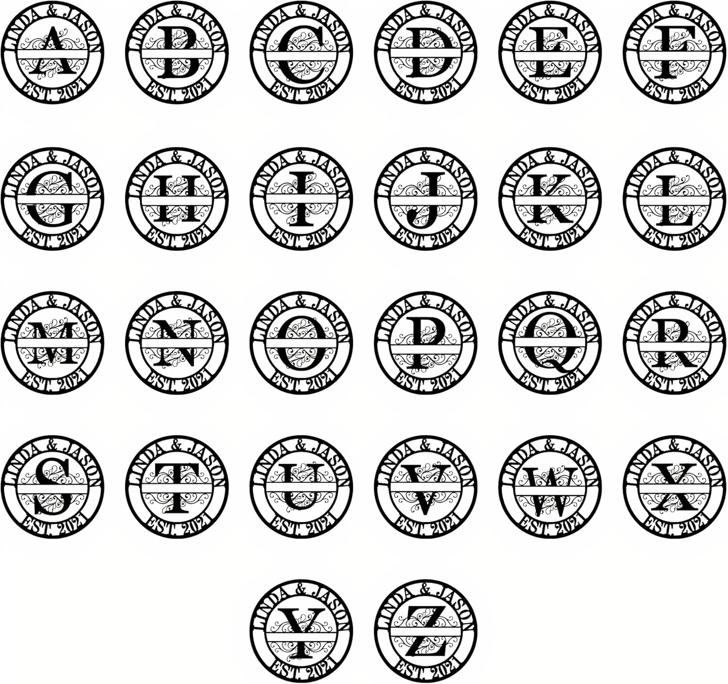 Personalized Metal Name Signs, Split Letter Monogram Wall Decor, Custom Last Name Sign, Family Name Sign for Outdoor, Personalized Wedding Gift, Garden Decor, Metal Wall Art, Housewarming Gift (MonogramDesign_8)