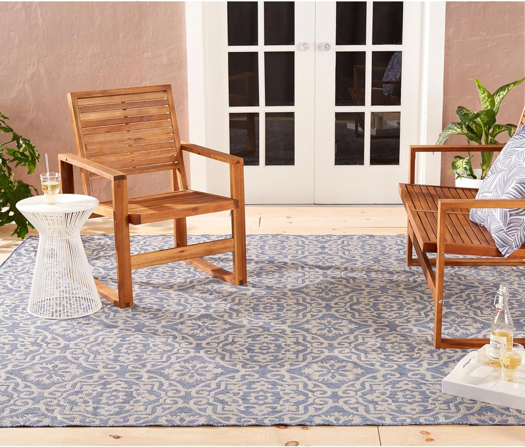 Nicole Miller New York Patio Country Julia Transitional Geometric Indoor/Outdoor Area Rug, Blue/Grey, 7'9"x10'2"