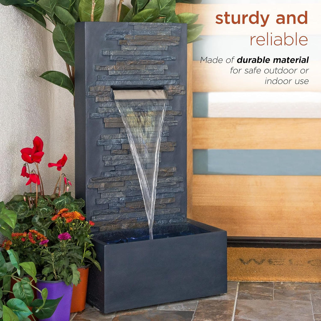 Alpine Corporation CPS194 Outdoor Modern Stainless Steel Geometric Orbs Water Floor Fountain for Patios, Gardens, and Outdoor Decor, 55" H, Brown