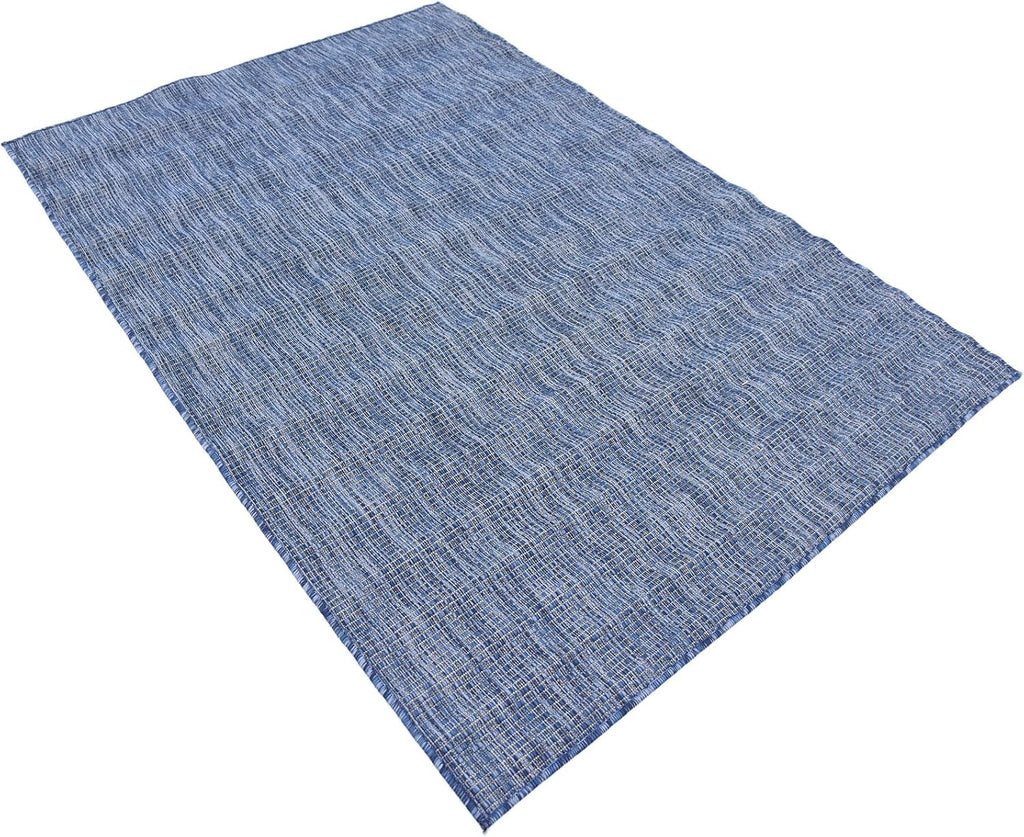 Unique Loom Collection Casual Transitional Solid Heathered Indoor/Outdoor Flatweave Area Rug (4' 1" x 6' 1" Rectangle, Blue/Navy Blue)