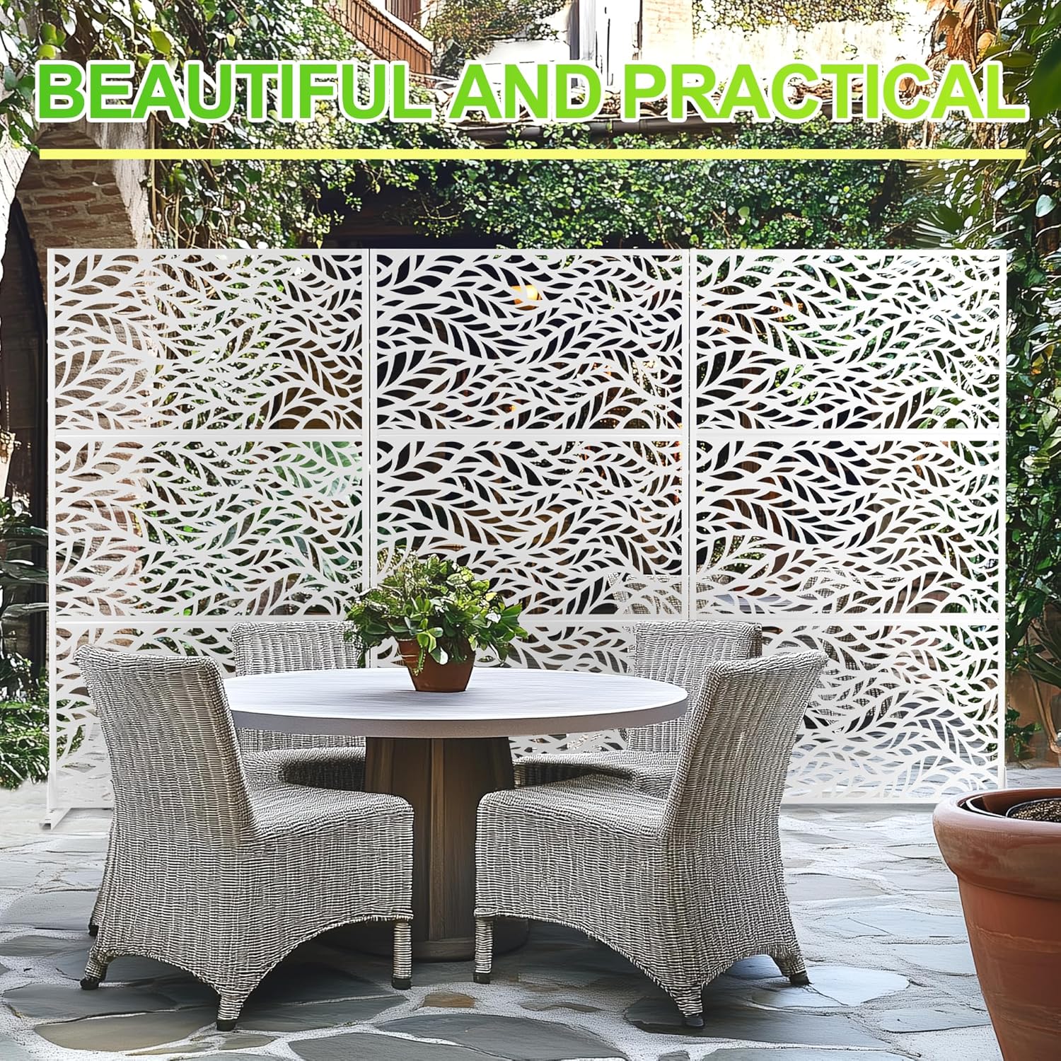 Outdoor Privacy Screen,72" H×47" W Metal Privacy Screen, Freestanding Privacy Fence Panels for Patio