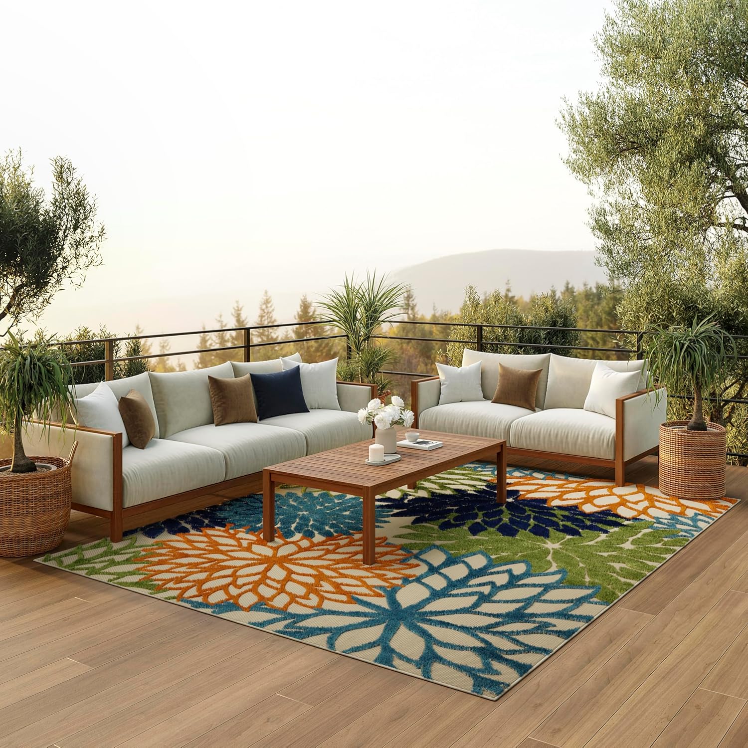 Nourison Aloha Indoor/Outdoor Multicolor 6' x 9' Area Rug, Easy Cleaning, Non Shedding, Bed Room, Living Room, Dining Room, Deck, Backyard, Patio (6x9)