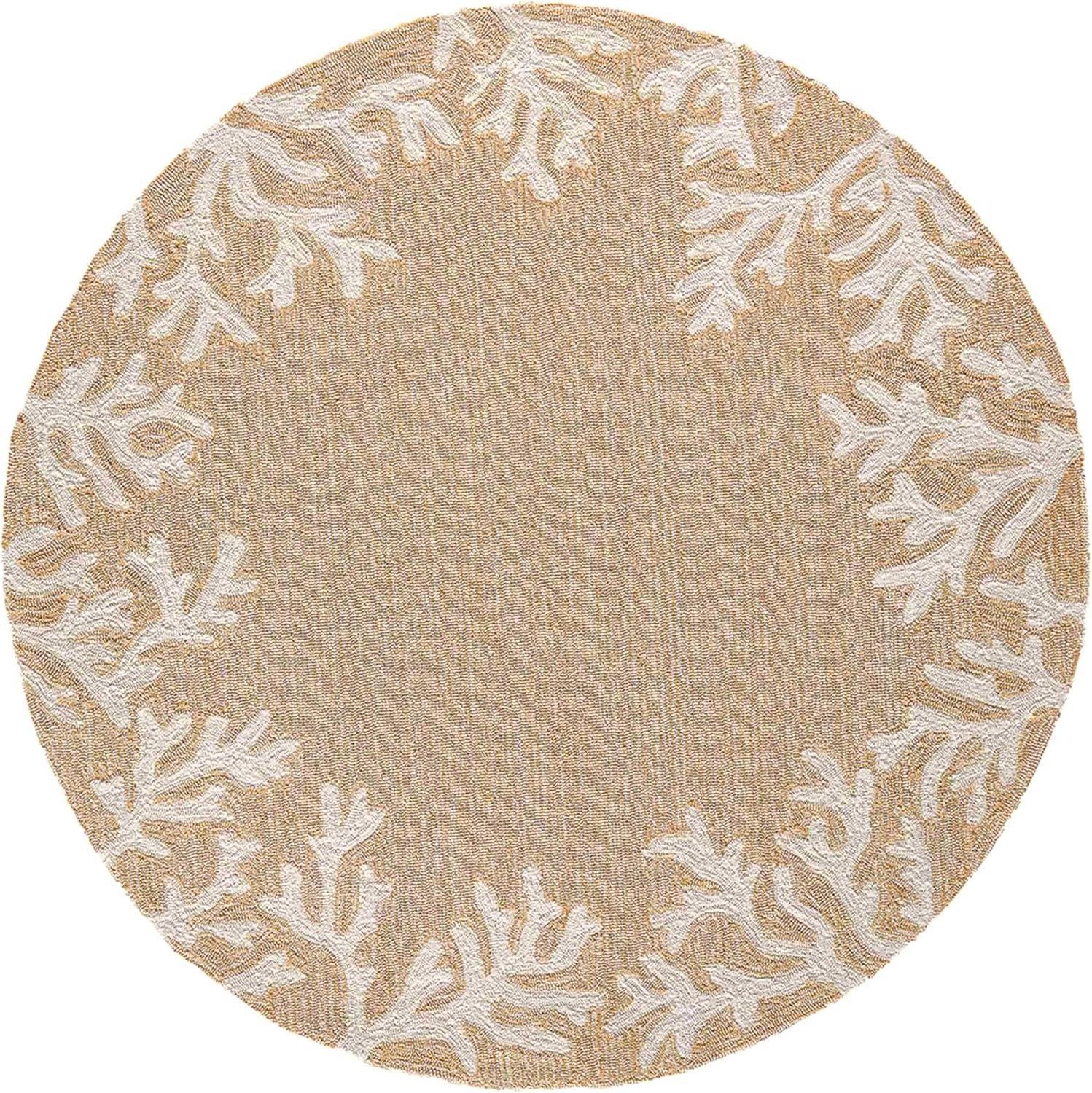Liora Manne CAPRI Indoor/Outdoor Handmade Synthetic Blend Durable Area Rug - Traditional Border Coastal Beach Accent (Coral Border Neutral) (5' Round)