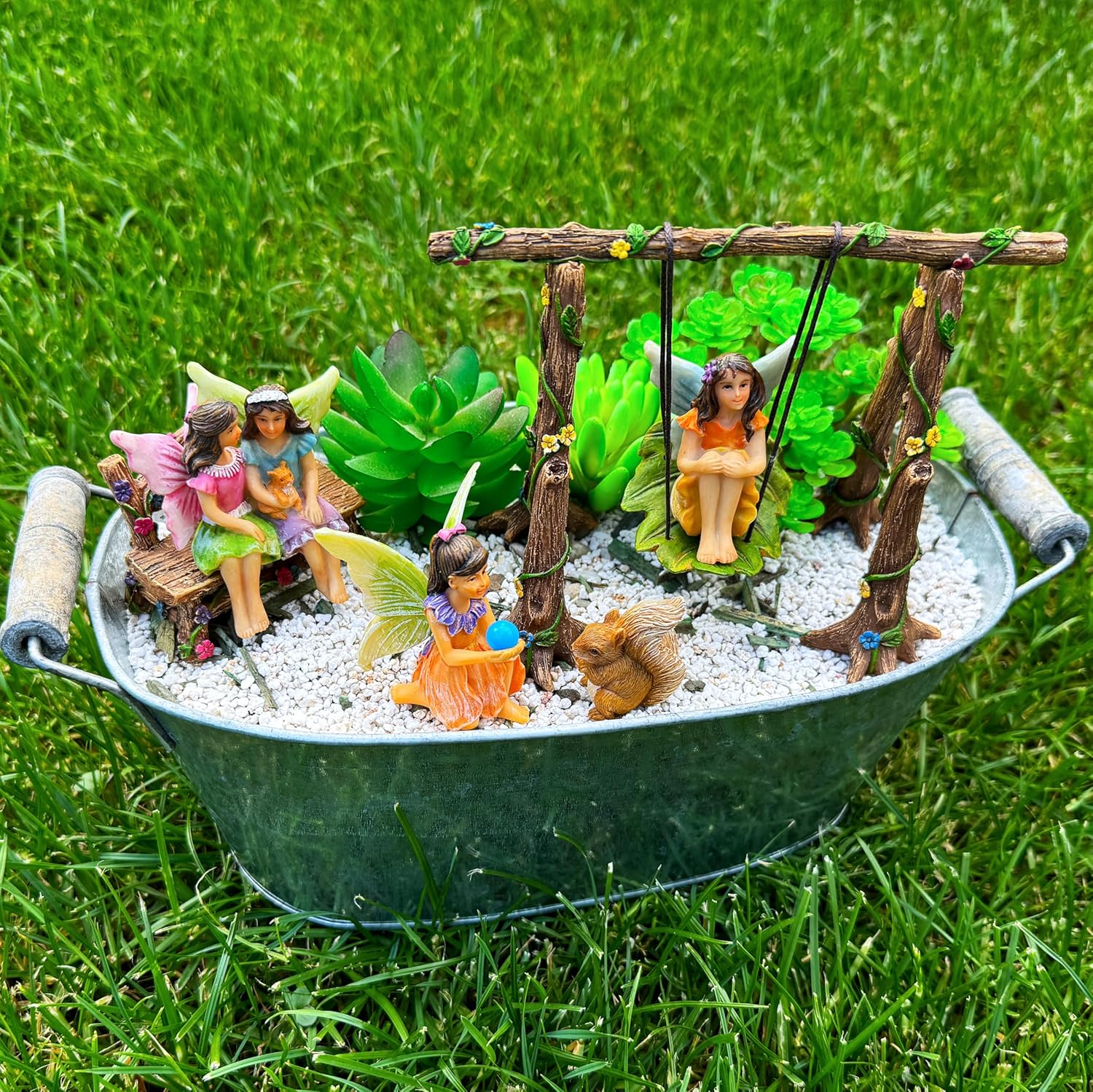 Mood Lab Fairy Garden - Accessories Kit with Miniature Figurines - Swing Set of 6 pcs - for Outdoor or House Decor