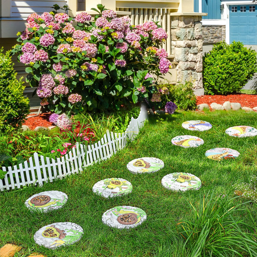 Sungmor 3PC Pretty Garden Stepping Stones, 9.8" Large Concrete Decorative Stones with Beautiful Pattern, Unique Outdoor Lawn Accents, Yard Walkway Flower Bed Wall Shelf Welcome Friends Decorations