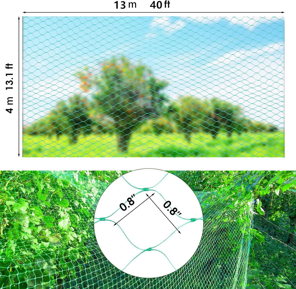 13X40Ft Bird Netting for Garden Protect Vegetable Plants and Fruit Trees,Plastic Trellis Netting for Birds, Deer,Squirrels and Other Animals