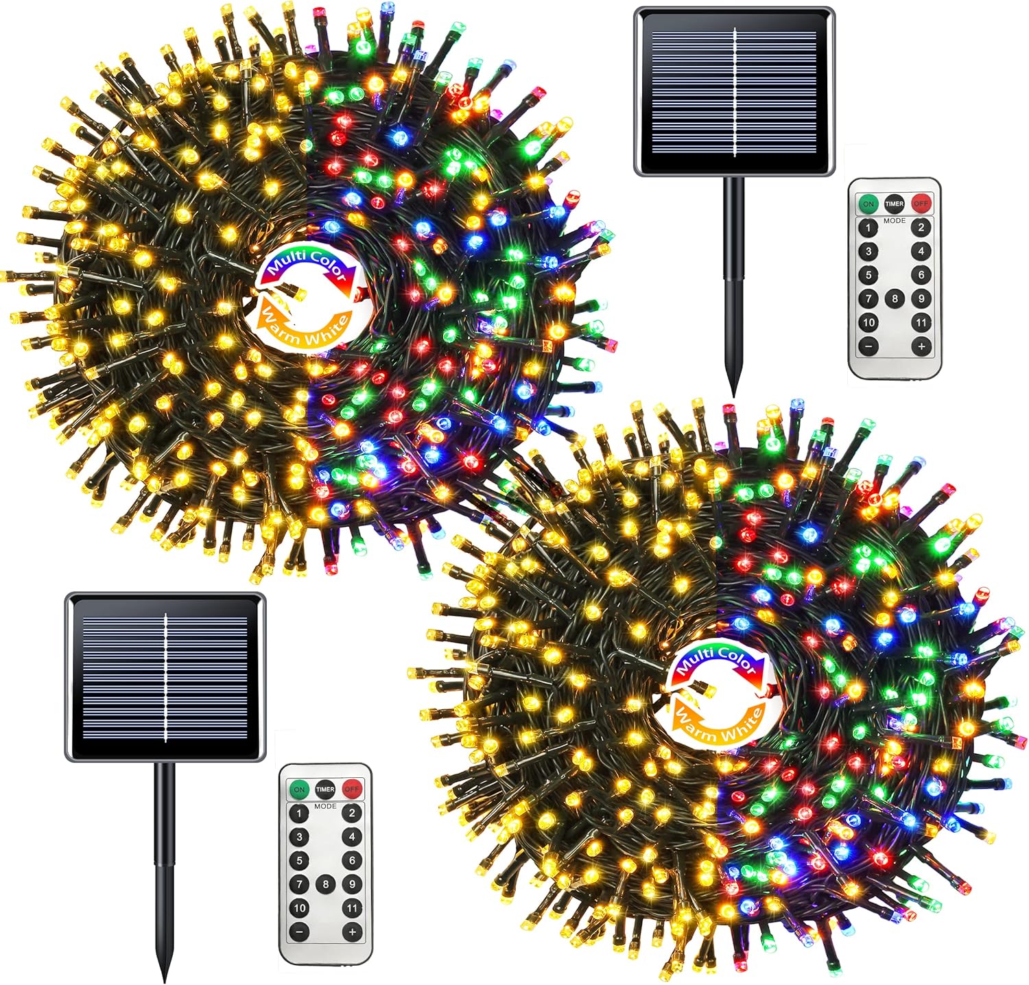 JMEXSUSS 2 Pack Warm White and Multicolor Solar Christmas Lights, Total 400 LED 151FT Color Changing Solar String Lights Outdoor Waterproof for Outside Yard Tree Xmas Christmas Decorations