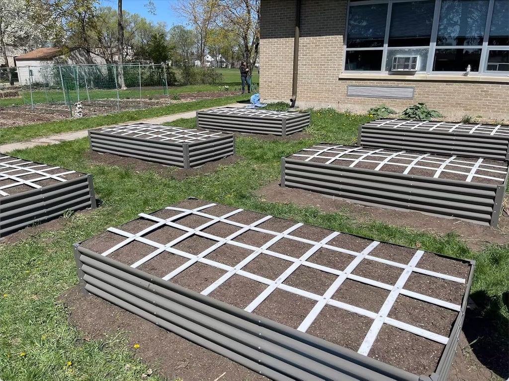 A ANLEOLIFE 8X4X1.5ft Galvanized Raised Garden Bed Kit, Rectangular Large Metal Deep Root Planters for Outdoor Plants Vegetables Flowers Herb, 359 Gallon Capacity- Quartz Grey