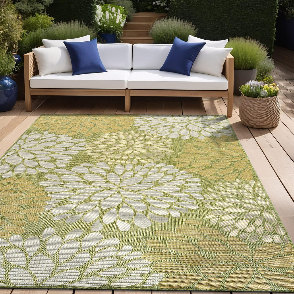 Beverly Rug Outdoor Rug 10x14 Modern Exotic Tropical Leaf Area Rugs for Indoor and Outdoor Patio Deck Porch Garden Water Resistant Washable Outside Carpet (10 x 14 Green)