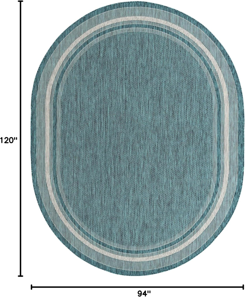 Unique Loom Outdoor Border Collection Area Rug - Soft Border (7' 10" x 10' Oval, Teal/ Ivory)