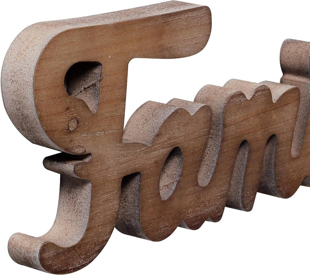 Farmhouse Family Sign for Shelf 15 inches, Wall Hanging Rustic Distressed Wooden Family Signs for Home Decor, Handmade Christmas Signs Fireplace Mantel Decor for Living Room Tabletop