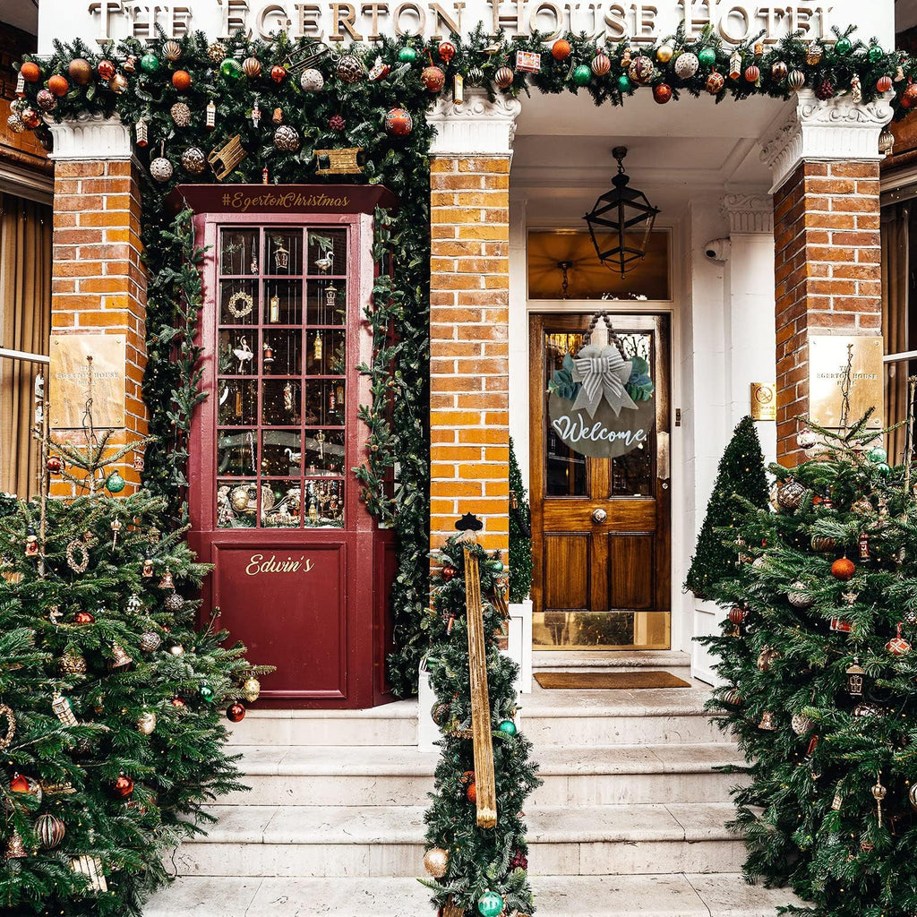 3D Welcome Sign for Front Door |Home/Farmhouse Porch Décor Wooden Hanging Sign with Artificial Leaves and Rustic Beads | Christmas Classroom |12" Round