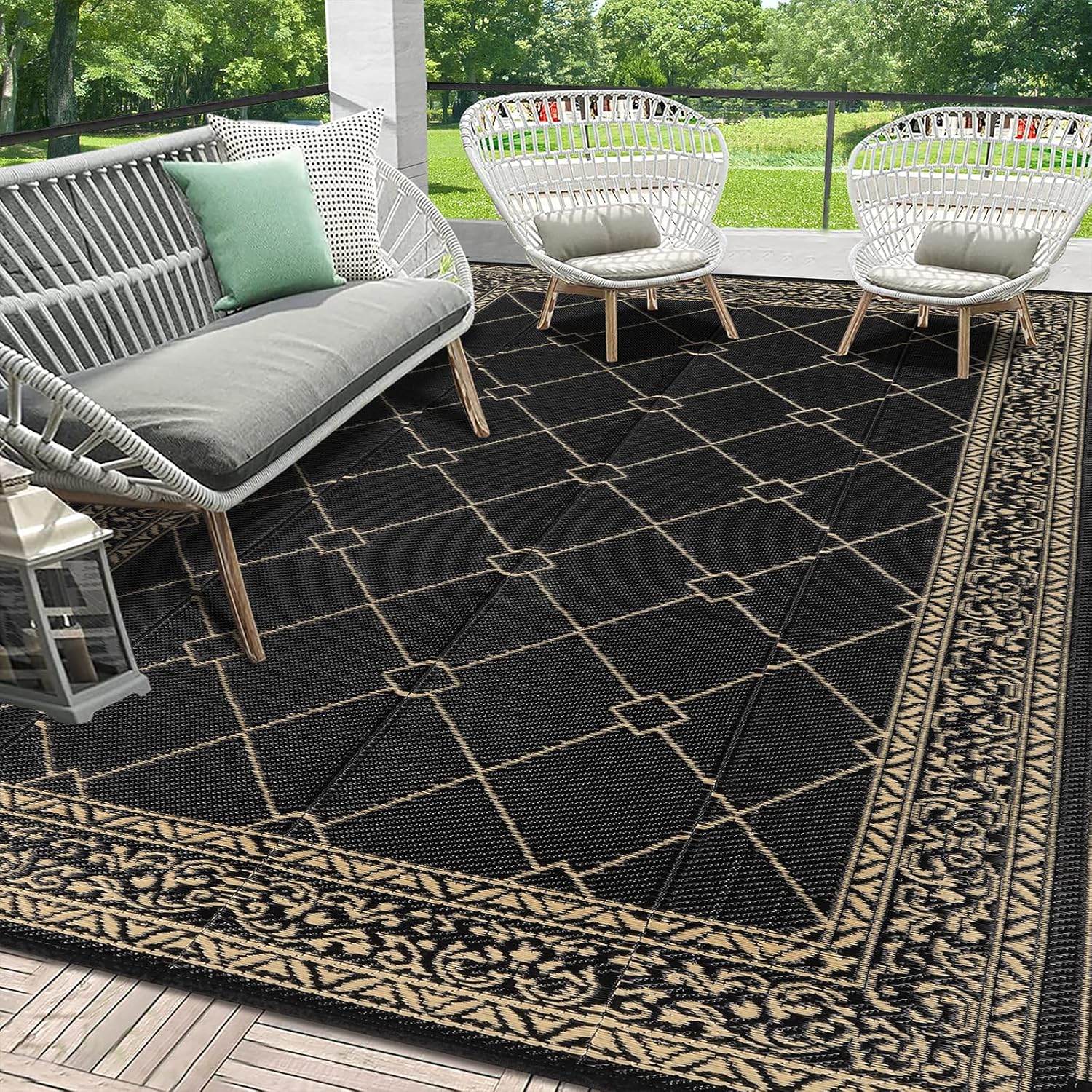 HEBE Outdoor Rug Waterproof 9x12, Reversible Plastic Straw Rug RV Camping Rug, Indoor Outdoor Patio Mat Clearance, Outside Carpet for Porch,Deck,Camper,Balcony,Backyard,Picnic