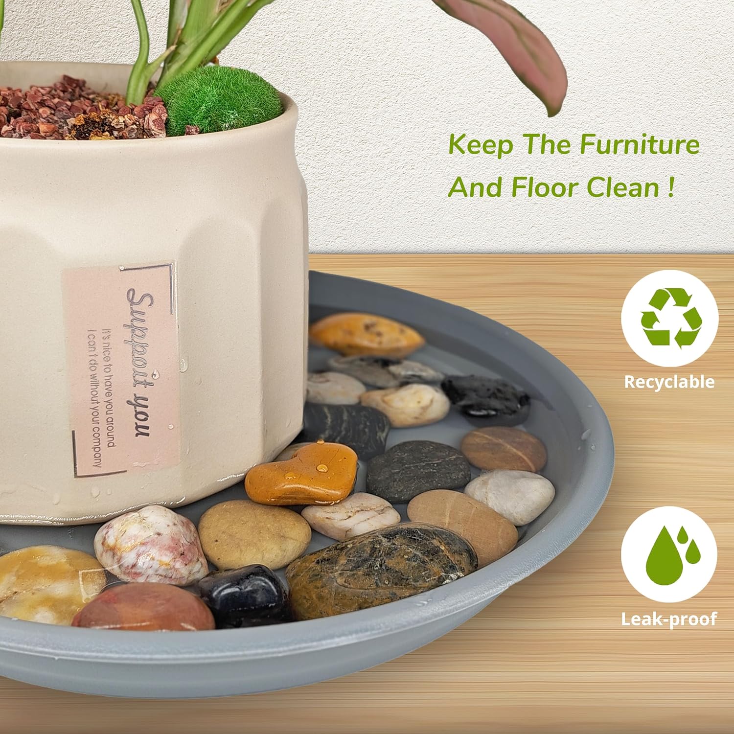 12Pcs Colourful Plant Saucer, 6 8 10 Inch Durable Plastic Plant Tray, Round Plant Pot Saucers, Drip Tray for Indoor and Outdoor Garden, Light Gray