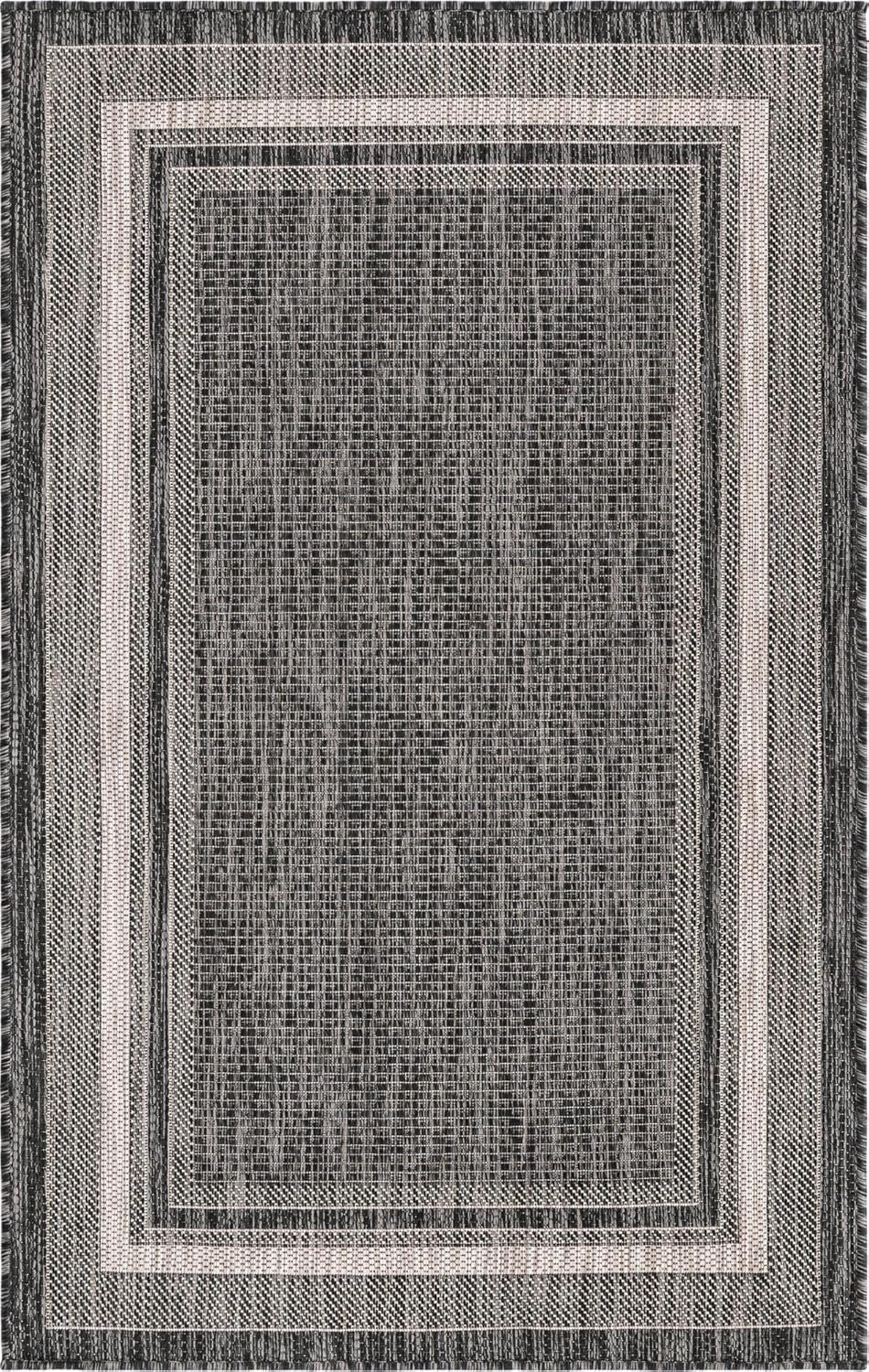 Unique Loom Outdoor Border Collection Area Rug - Soft Border (3' 3" x 5' 3" Rectangle, Black/ Ivory)