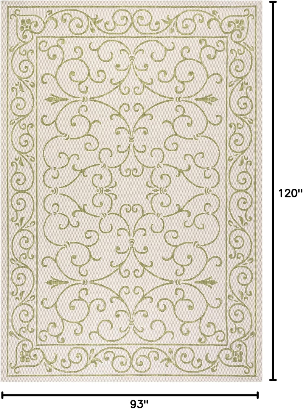 JONATHAN Y SMB106I-8 Charleston Vintage Filigree Textured Weave Indoor Outdoor Area Rug, Bohemian Coastal Traditional Easy Cleaning,Bedroom,Kitchen,Backyard,Patio,Non Shedding, 8 X 10, Cream/Green