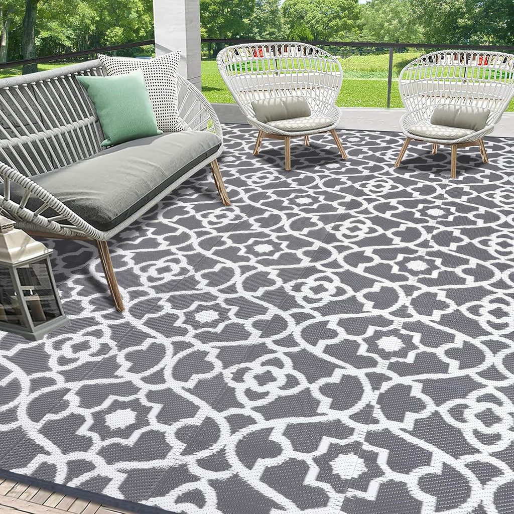 HEBE Outdoor Rug Waterproof 9x18, Plastic Straw Rug Camping Rug, Reversible Outdoor Patio Rugs RV Mat Clearance, Indoor Outside Floor Carpet for Porch,Deck,Camper,Balcony,Backyard