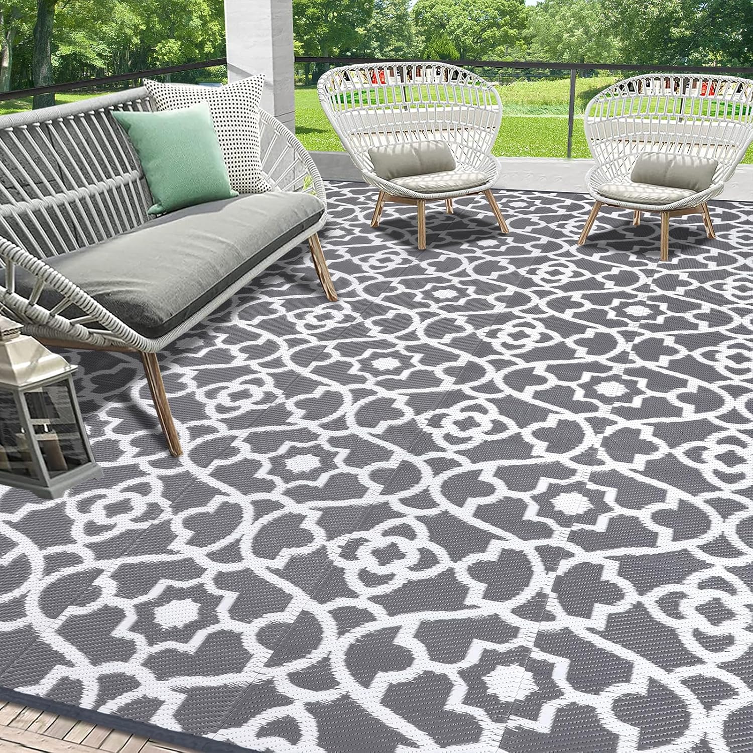 HEBE Outdoor Rug Waterproof 9x18, Plastic Straw Rug Camping Rug, Reversible Outdoor Patio Rugs RV Mat Clearance, Indoor Outside Floor Carpet for Porch,Deck,Camper,Balcony,Backyard